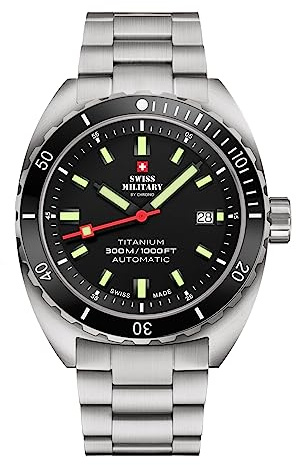 Swiss Military by Chrono Herren Uhr Armbanduhr Automatik Uhrwerk mit Titan Metallarmband Analoge Herrenuhr Silber Schwarz SMA34100.01