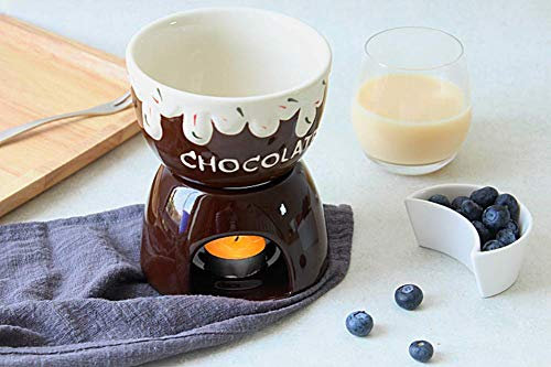 ZAANU Nonstick Pots Pans Set,Fondue Pot Set,Glazed Ceramic Creative Cute Fondue Set for Chocolate Fondue Or Cheese Fondue Idea for Housewarming Or Birthday Gift -Chocolate (Chocolate)