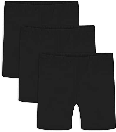 Auranso Pantaloni da Ciclismo da Bambina, 2-10 Anni, in Cotone, per Ginnastica, Leggings Corti, Traspiranti, sotto Il Vestito per Ragazze, Confezione da 3 Nero 9-10 Anni