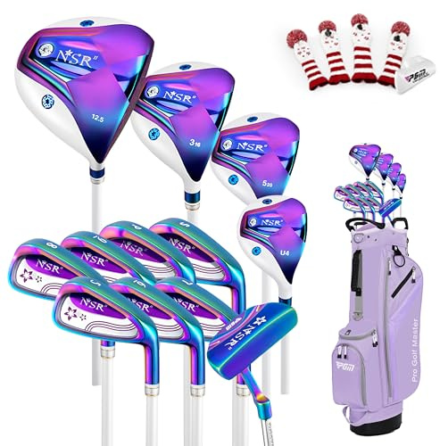 PGM Women's Golf Club Set NSR 12-Piece – Complete Right Handed Set with Lightweight Graphite Shafts, Forged Titanium Driver, Stand Bag – Ideal for Beginner & Intermediate Women Golfers
