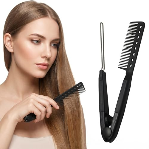 Beavorty Haarglättungsbürste V-Form Tragbarer Haarstyling-Kamm Für Glättung Und Styling Hitzeschutz Kompaktes Design Für Zuhause Und Reisen Langlebiges Material Schwarz