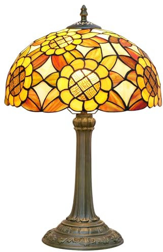 Tiffany Lampe Buntglas Sonnenblume Tischlampe Nachttisch Lesetisch Licht Vintage Orange Blau Nachtlampe, 19 Zoll groß für Wohnzimmer Schlafzimmer Studie Bücherregal Büro,A