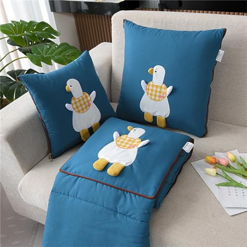 Hixingo Reisedecke und Kissen 2 in 1, Reisedecke mit Kissen Set Multifunktionale Reise Decke und Kissen 2 in 1 Weichem Flugzeug Verwandlungskissen für Urlaub, Camping (40 * 40cm,Ente - Blau)