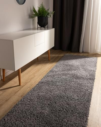 benuta Basic Hochflorteppich Soho - grau 80x250 cm - Kuschelig Weicher Teppich im Minimalistischen Look - Pflegeleicht - Fußbodenheizung Geeignet