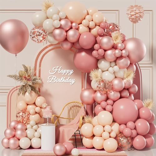 Vintage powder + Luftballon Girlande Rosa Rosegold,102Pcs Staubig Rosa Luftballons Set Mit Weiße Ballons Luftballons Orangenpulver Luftballons Konfetti,