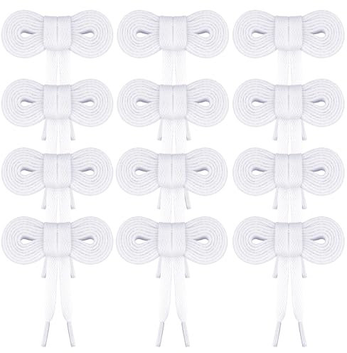 HJJMN 6 Par Vita Platta Skosnören, 8 mm Breda, 120 cm Långa för Sneakers och Löparskor - Fina Vävda Ersättningsband