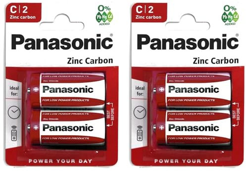 PANASONIC - Lote de 2 ampollas de 2 pilas Red Zinc-Carbon C - R14-1,5 V