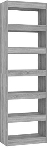 Bücherregal Standregal freistehendes Büroregal Aktenregal Aufbewahrungsregal Raumteiler Lagerregal für Wohnzimmer, Grau Sonoma 60x30x198 cm
