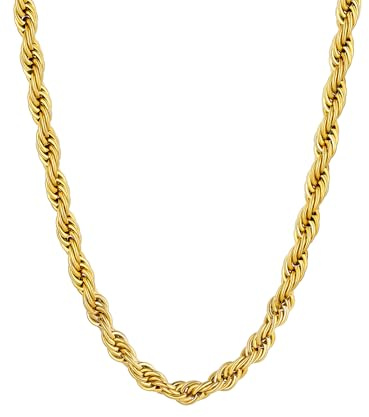Supcare Rope Chains for Men and Women, 3MM/6MM Twist Rope Necklace Chain, 46-76 CM Long, Silver/Gold/Black, Dainty Thin to Hip-Hop Thick Chains, Various Styles Available