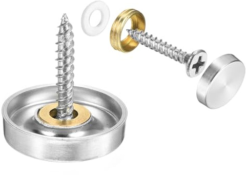 sourcing map 24 Pcs Screw Covers Caps, Stainless Steel Mirror Screws Decorative Caps Cover Nails, Mirror Screws Fasteners for Sign Advertising Hardware Construction, 22mm Diameter, Silver