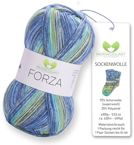 MeriWoolArt® Sockenwolle 4-fädig – 100g Merino Wolle Garn zum Stricken & Häkeln, 75% Schurwolle (superwash), 25% Polyamid, 420m – Ideal für Socken für Herren und Damen, Pullover & Cardigans 2603