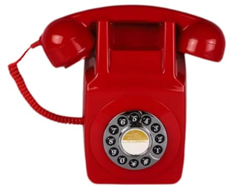 NonMiFyR Telefono Fisso Vintage Telefono a Muro Telefono con Cavo Telefono Antico Decorazione in PP Campanello Meccanico Adatto per Hotel Bar Club, Rosso