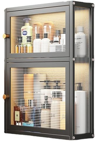 Medizinschrank aus schwarzem Metall mit Glastür für Büro, Esszimmer, Wohnzimmer, Küche, Badezimmerschrank