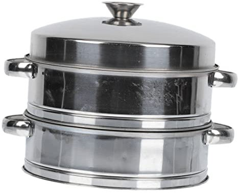 cesta de vapor de pan bao doble auto chí sartenes de aluminio dúo vaporera acero inoxidable steamer baterías de cocina bollos de vapor cesta de comida humeante Silver TOPBATHY