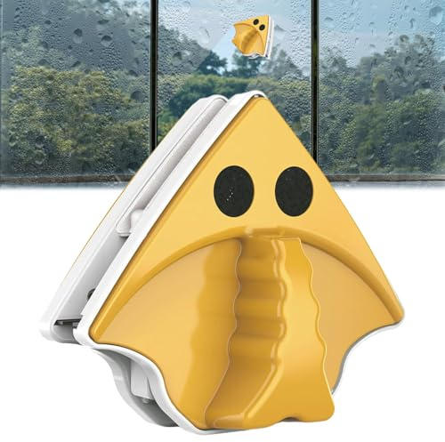 Magnetic Window Cleaner, Magnetic Window Cleaning Tools Set, Anti Drop, Scratch Free Magnet Window Cleaners, Window Cleaning Brush, Suitable for 3-8 mm Single-Layer Glass, Yellow