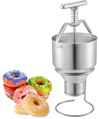 XCSCUK Manual Donut Depositor, Stainless Steel Donut Makers,Batter Dispenser Hopper, 6 Thicknesses Adjustment