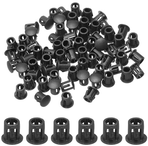 sourcing map 70pcs Nylon Plastic Hole Plugs, 1/5(5mm) Round Drill Screw Hole Plugs Covers Knockout Locking Plastic Plugs Insert End Caps for Kitchen Cabinet Furniture, Black