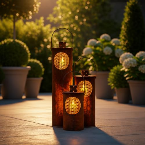 Edelrost Laterne Vita - Gartendeko - Rustikal - mit Glaseinsatz für Kerzen - Vintage Optik (47)