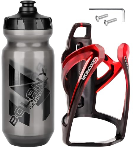 GXCROR Cage à air pour vélo avec rangement furtif AirTag, porte-bouteille d'eau pour vélo, durable, porte-gobelet de vélo pour la plupart des bouteilles (noir, rouge et bouteille)