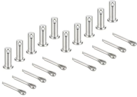 sourcing map Gabelkopfstifte, M8 x 20 mm, 304 Edelstahl, Einloch, Flachkopf, Anhängerkupplung, Verschlusssysteme mit Splinten für Möbelmontage, Anhänger, Rasenmäher, Silber, 10 Stück