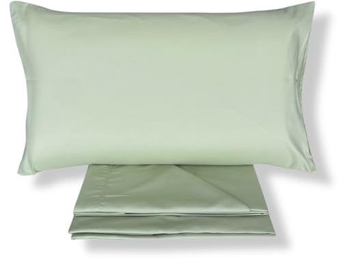 Malika Home Set Lenzuola Una piazza e mezza in Microfibra – Lenzuolo Sotto con Angoli 200x130 cm, Lenzuolo Sopra 285x180 cm, 1 Federa 52x82 cm – Made in Italy (Salvia)