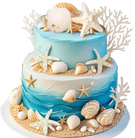 JeVenis Shells Cake Decor Under the Sea Ocean Birthday Cake Decorations Sea Ocean Party Favor Supplies for Sea Ocean Theme Baby Shower Birthday Party