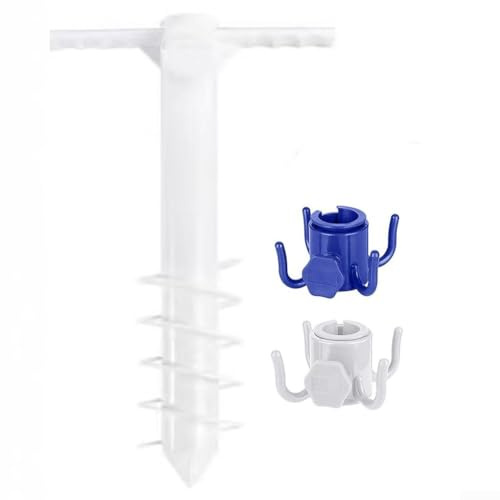 Homeponnew Ancoraggio a spirale per ombrellone da spiaggia, in ABS resistente, con supporto a vite, antivento, per spiaggia, campeggio e picnic, stabilizzatore profondo 38 cm (bianco/blu) (4)