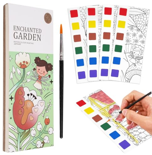 Generisch 20 Seiten Kinder Aquarell Skizzenbuch, 3-8 Jahre alt Tasche Malbuch, Reise Doodle Aquarell Skizzenbuch Set, Wasser Malerei Buch Reise Event Party Favors (Fantasy Garden)