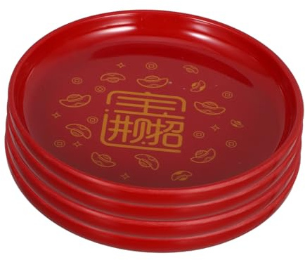 COLLBATH 4 pièces Plateau Rond Rouge Plastique pour Fruits pour Mariages et Célébrations Traditionnelles Chinoises Réutilisable