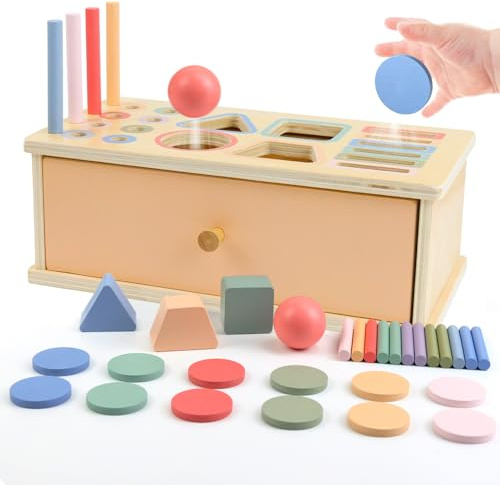 Qcdou Montessori Spielzeug ab 1 2 3 Jahr, Farberkennung Formsortierer, motorikspielzeug ab 1 Jahr, Lernspielzeug, Baby Sensorik Spielzeug, Kleinkinder Lernspiele, Steckspiel Kinderspielzeug