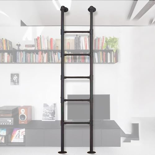 ZJXANMZ Emergency Egress Ladder Black Wrought Iron Basement Window Ladders 4ft 5ft 6ft 7ft 8ft, Wall Mounted Metal Step Ladders for Home Loft High Bed Attic Dorm,Library,(260cm/