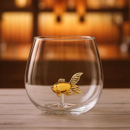 CKB LTD Goldfish Drinking Glass – 600ml Tumbler Novelty Fish Themed Design Glassware Unique Aquatic Gift for Water Juice or Cocktail Glass, Gift Boxed (Clear) Single 1pc