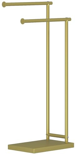 HOMCOM Porte-serviettes sur pied à 2 niveaux, porte-serviettes échelle de salle de bain avec 2 barres et cadre métallique, style moderne, en forme de L, 35,5 x 20 x 78 cm, doré