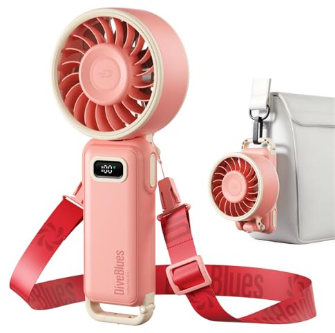 Diveblues Turbo Portable Handheld Fan, 100 Speed Stepless High Speed Hand Held Fan, 12H Cooling Rechargeable Mini Fan, 180° Foldable Neck & Desk Fan, LED Display, Travel Essentials, Gifts