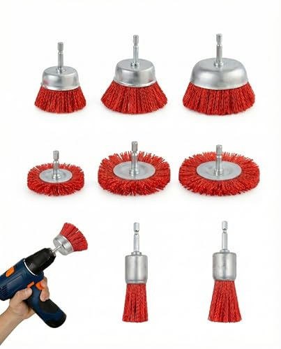 8 Pièces Brosse Nylon Perceuse: 8 tailles Debrosse Nylon Meuleuse Avec Arbre 1/4 pour Enlever la Rouille et la Corrosion de la Peinture