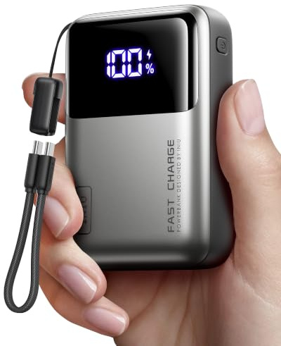 INIU 65W Laptop Power Bank, Small 20000mAh Schnellladung Externe Handyakkus | Angebrachtem USB C Kabel, Flugtauglich, Reise-Essential, für MacBook, Steam Deck, iPhone 17/16/15 Pro, Samsung, iPad uvm