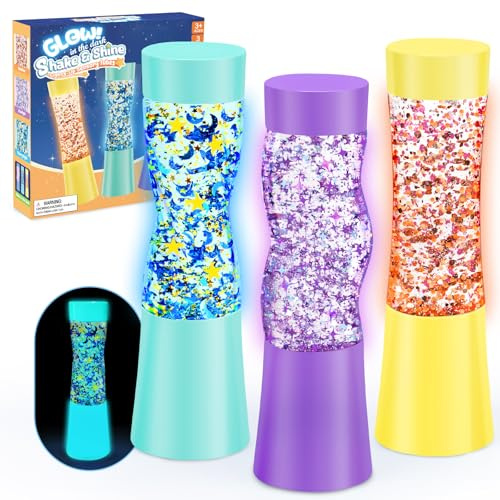 NYOBABE Sensoriel Bouteille Lumineux Dès 3 Ans, 3 Pièces en 3 Formes | Effet Phosphorescent, Lumière Changeant en 7 Couleurs, Anti-stress et anti-anxiété, Adapté à l'autisme, PVC écologique