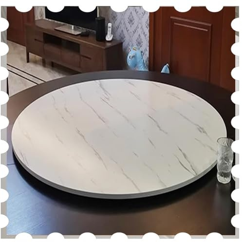 EIYAVVIDV Plateau Rotatif En Bois Rond Lazy Susan 60cm/70cm/80cm Grand Plateau Tournant, Plaque De Service Rotatif, Pour Table À Manger(White marble,50cm (20 in))