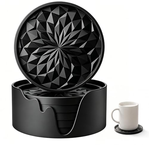 6 Pièces sous-Verres en Silicone, Dessous de Verre Ronds Noir, 10cm | Coaste en Silicone Épais, à Bords Hauts, Antidérapants et Résistants à la Chaleur