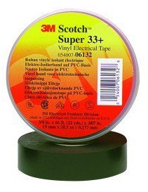 3 M Scotch Super 33 + cinta aislante de plástico de cloruro de polivinilo, 0 A 220 degree F, 1150 MV rigidez dieléctrica, 66 x 3/4 Ancho, Negro (Pack de 12)