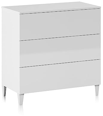 Habitdesign Modèle Loft Commode 3 tiroirs Blanc brillant 76 x 80 x 40 cm