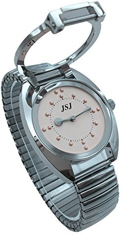 VISIONU Reloj De Pulsera Braille para Invidentes o Personas Mayores (Rosa Dial, Banda Expandible Acero)