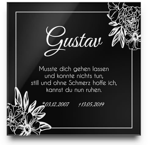 Grabstein Gedenkstein aus Hochglanz Acrylglas Grabplatte mit Gravur ab 20x20 cm Gedenktafel für Menschen oder Haustiere Hund Katze personalisiert Gedenkplatte Grabschmuck Urne wetterfest