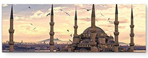 Paul Sinus Art Leinwandbilder | Bilder Leinwand 150x50cm Sonnenuntergang über der blauen Moschee – Istanbul