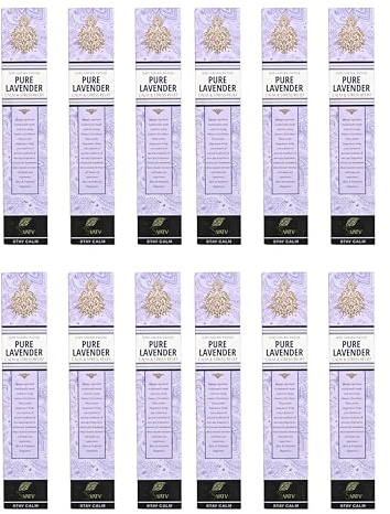 SVATV Kräuter- & Antike Methode Lavendel-Räucherstäbchen mit 12 Räucherstäbchen für Meditation, Yoga, Spirituelle, Aromatherapie, Energiereinigung – 15 g x 12 | 180 g