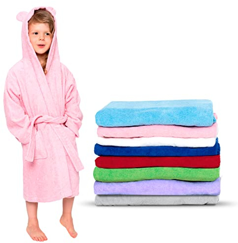 Twinzen - Kinderbademantel Mädchen oder Junge - 100% Baumwolle Ohne Chemikalien OEKO-TEX® - 2 Taschen, Gürtel, Kapuze mit Ohren