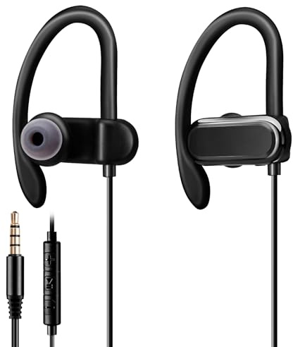 C G CHANGEEK Sport Headphones with Microphone, Running Earbuds with Wrap-Around Ear Hooks, Ideal for for Workout Gym Exercise, Wired Ea...