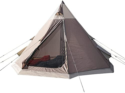 Eurohike Teepee 4 Man Tent with Easy to Pitch 1 Pole Construction & Sewn in Groundsheet, 4 Person Tipi, Waterproof & Ventilated, Ideal for Festivals, Wild Camping Trips, Backpacking & Hiking (Grey)