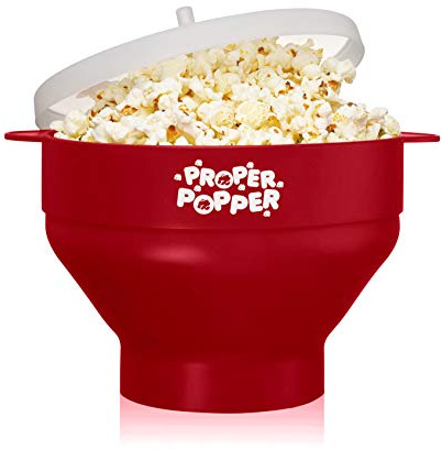 The Original Proper Popper Microwave Popcorn Popper, Silicone Popcorn Maker, Collapsible Bowl BPA Free & Dishwasher Safe - (Ruby Red)