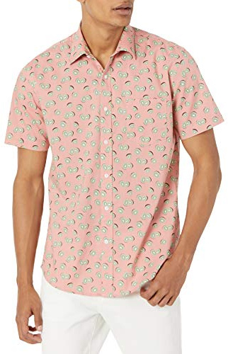 Amazon Essentials Men's Kortärmad tryckt skjorta normal passform, Rosa Frukt, XXL